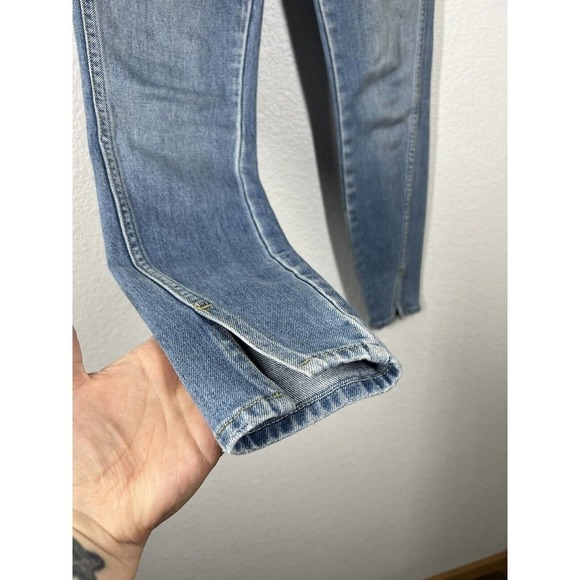 AMO Twist Crop Jeans 70s Blue Size 25 Split Hem - Picture 3 of 6